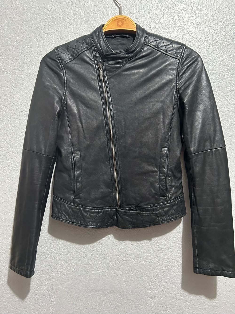 Emporio Armani Black Asymmetric Leather Jacket - Women
